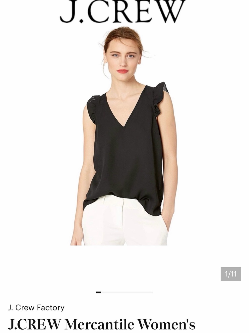 J. Crew Black Ruffle-Trim V-Neck Camisole